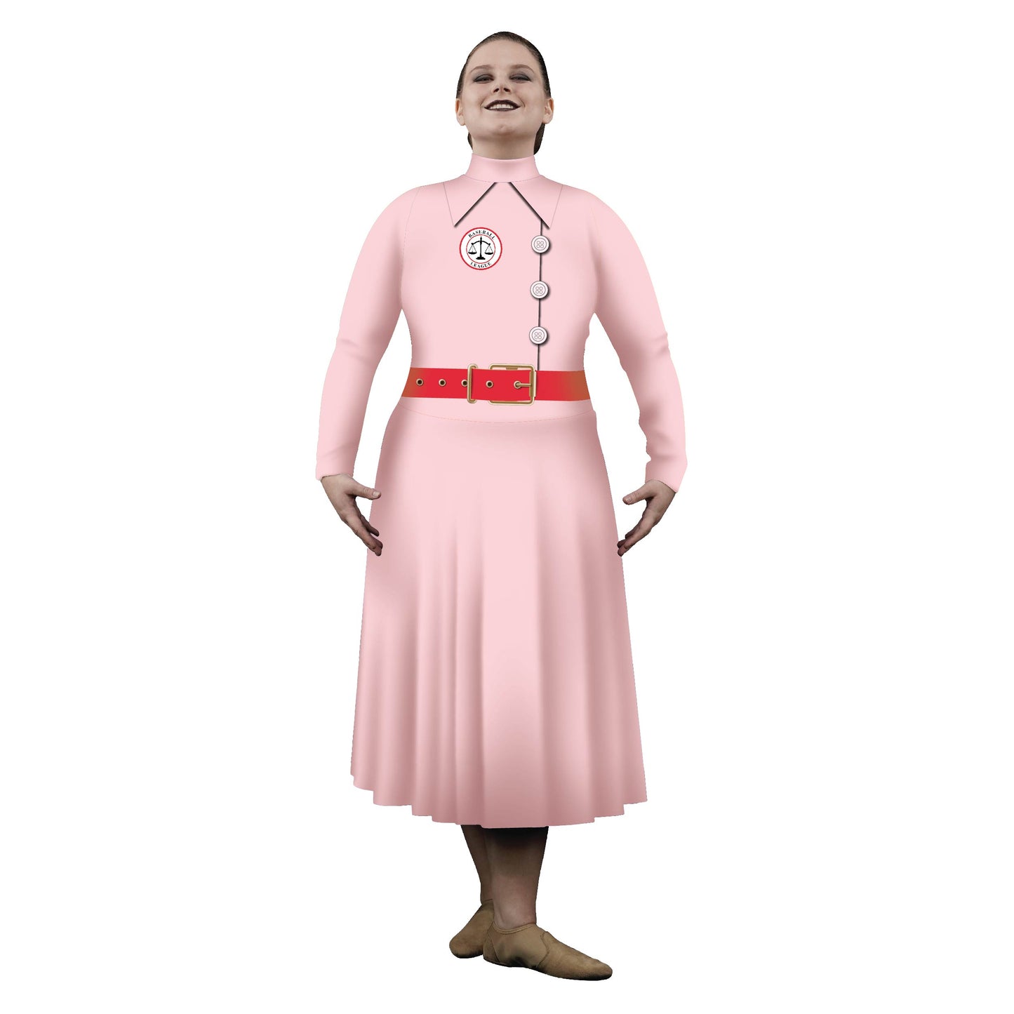 Photo of woman in pink baseball dress. Pop-Culture Player Mid Dress League of Their Own Jimmy film Explore Dottie Cosplay Baseball Ball American America A League of Their Own