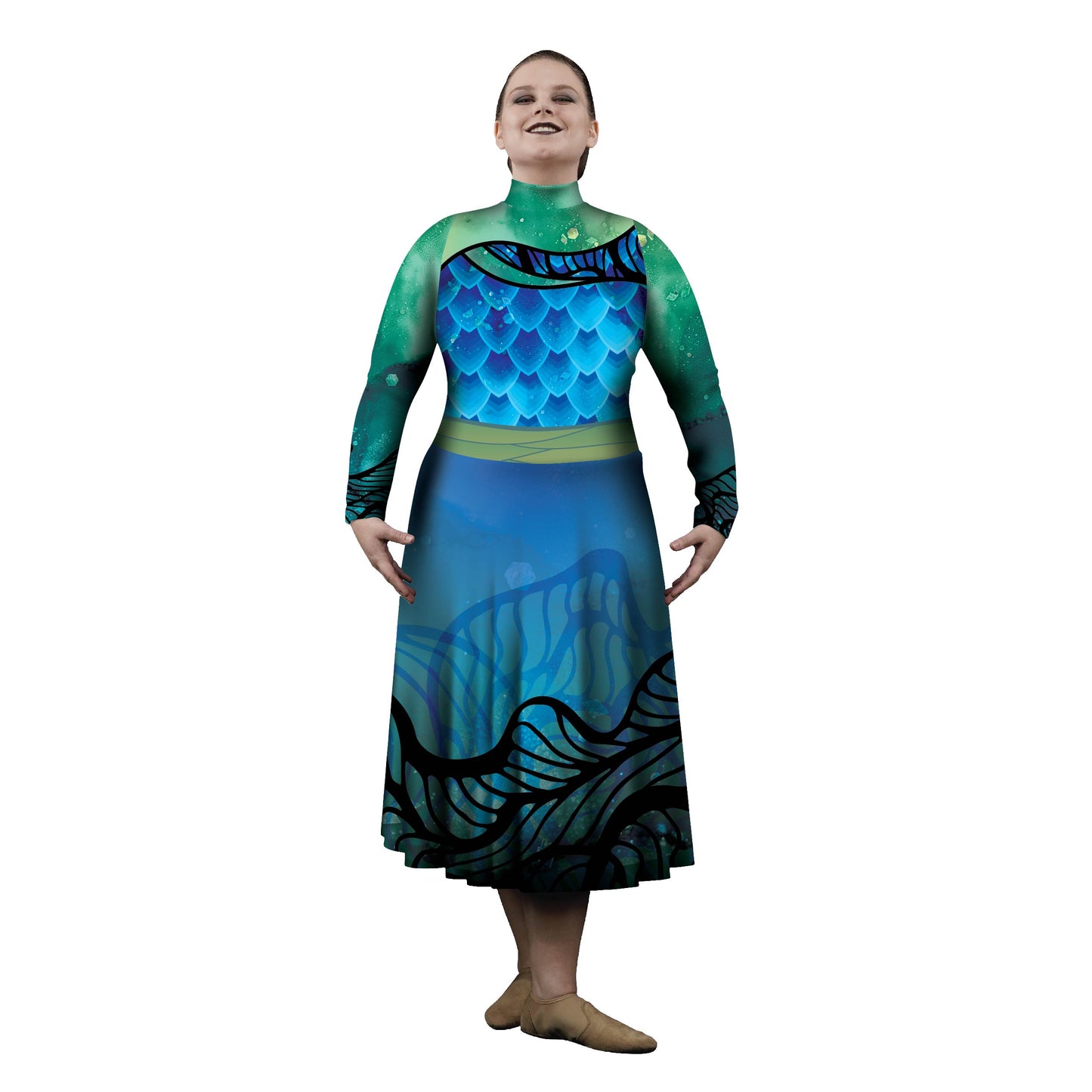 Photo of woman in abstract siren costume. Water Siren Sea Scales Plays Play Mythology Myth Movement Mid Dress Mermaid Green Fish Fantasy Fairytail Explore Dress Dance Ariel Abstracts Abstract