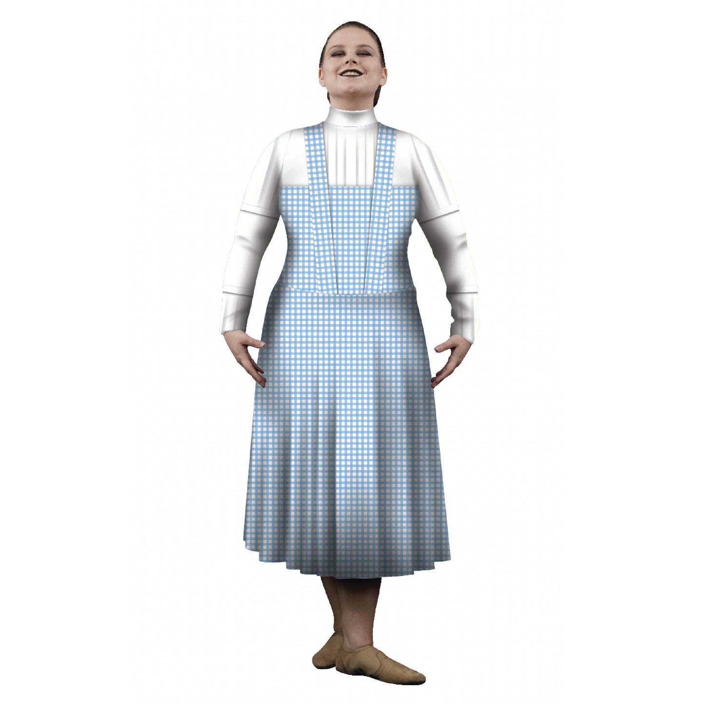 Photo of woman wearing a blue dorothy dress. Yellow wizard witch Tinman Theatre Theater scarecrow road Pop-Culture Plays Play oz Musical Mock Clothing Mid Dress lion film Farm Explore emerald Disney Classic brick Bluze