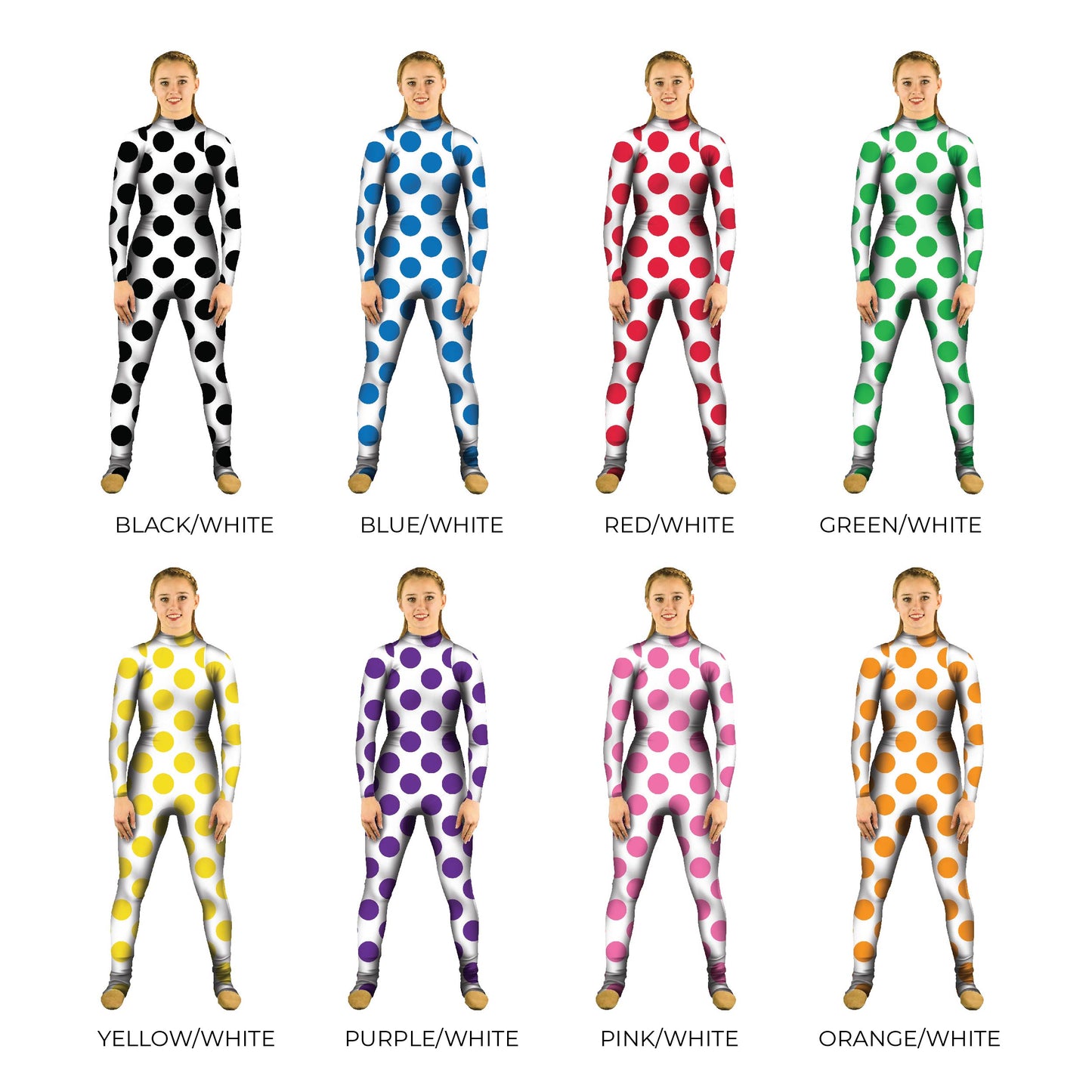 Grid of multi-colored polka dot costumes. Unitard Polka Dot Pattern Explore Dots Circle Bubbles Bases Base
