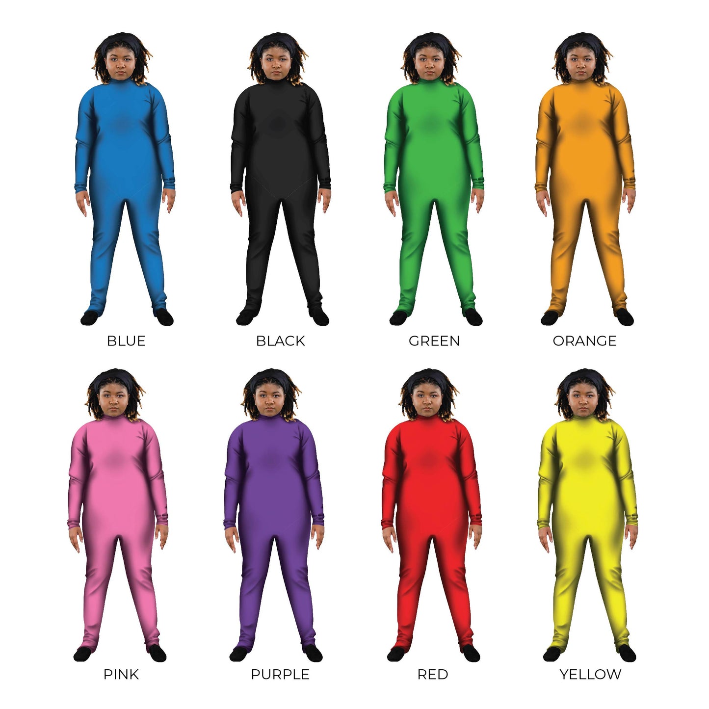 Grid of women in colorful costumes. Unitard Solid Primary Multi-Color Layer Explore Colors Colorful Color Bases Base