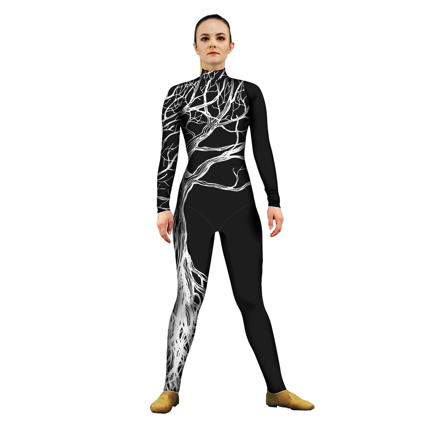 Photo of woman in a black and white tree costume. Unitard Tree Spooky Sleeved Scary Movement Forest Fantasy Fairytail Explore Evil Dark Dance Abstracts Abstract