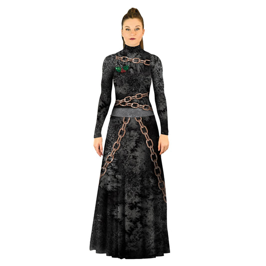 Photo of woman in black dress. Theatre Theater Scrooge Scary Present Pop-Culture Plays Play Past Mid Dress Holly Holiday Gold Ghost Future Explore England Dickens Death Dark Classic Christmas Carol Christmas Charles Black
