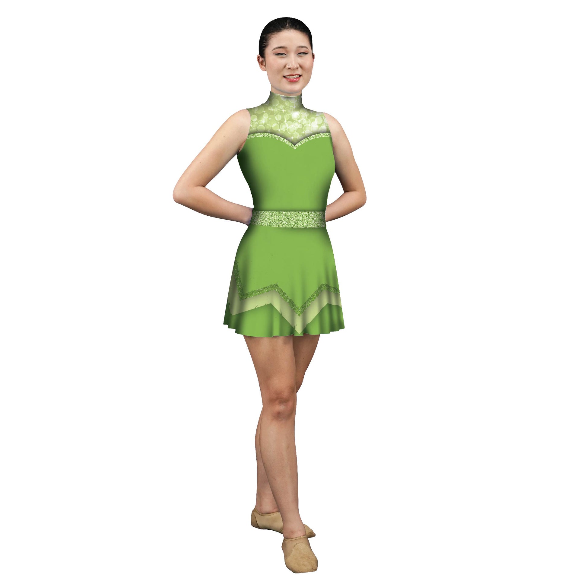 Photo of woman in Tinkerbell costume. Tinker Bell Tink Theatre Theater Storybook Sleeveless Pop-Culture Plays Play Peter Pan Neverland Mini Dress Hook Green Featured Fantasy Fairytail Fairy Explore Disney Captain Hook