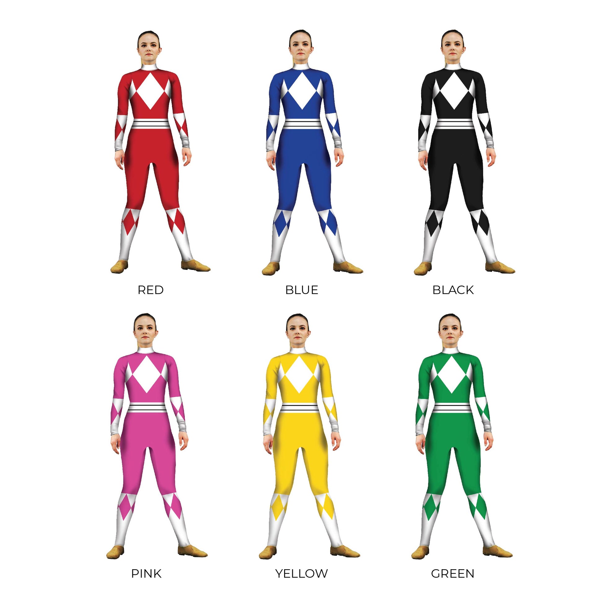 Grid of Power rangers costumes. Yellow TV Toys Toy Super Sleeved Red Rangers Ranger Power Pop-Culture Pink Morphin Mighty Kids Hero Green Featured Explore Cosplay Blue Black Action