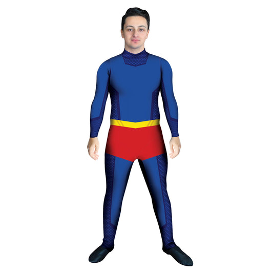 Photo of man in super hero costume. Unitard Superman Super Powers Super Hero Super Sleeved Science Sci-Fi Powers Marvel Future Explore Disney DC Comics Comic Book Batman Bases Base
