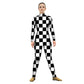 Photo of woman in black and white checker costume. Unitard Pattern Grid Explore Checker Check Bases Base