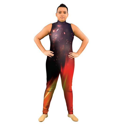 Photo of woman in fire costume. Unitard Inferno Hot Hell Heat Flames Fire Explore Embers Elements Devil Demon Camp Abstracts Abstract